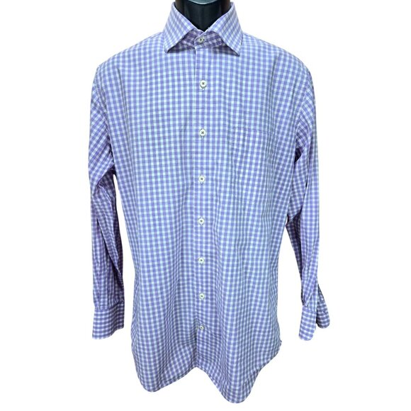 Peter Millar Classic Fit Purple Gingham Button-Down Shirt Medium - Picture 1 of 6